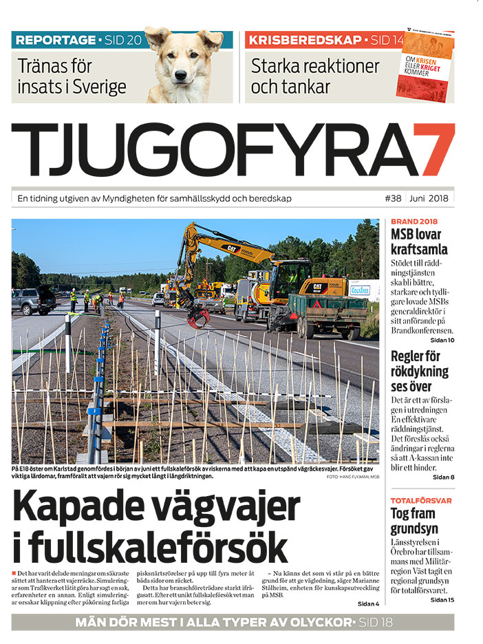 Omslag Tjugofyra7. Text: "Kapade vägvajer i fullskaleförsök"