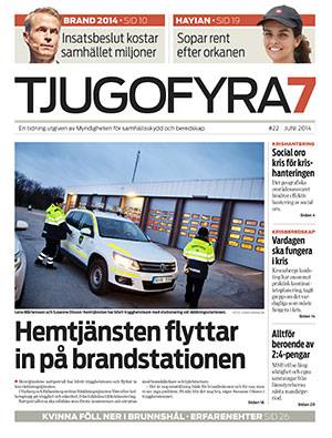 Omslag Tjugofyra7. Text: "Hemtjänsten flyttar in på brandstationen".
