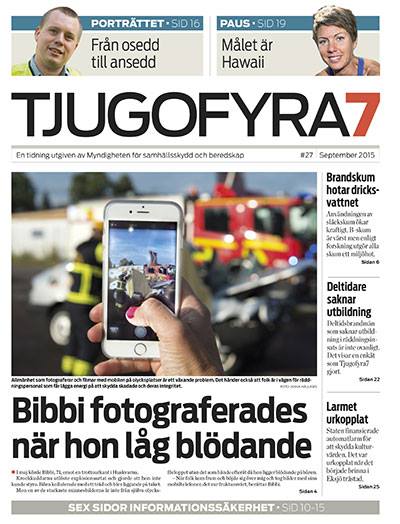Omslag Tjugofyra7. Text: "Bibbi fotograferades när hon låg blödande".