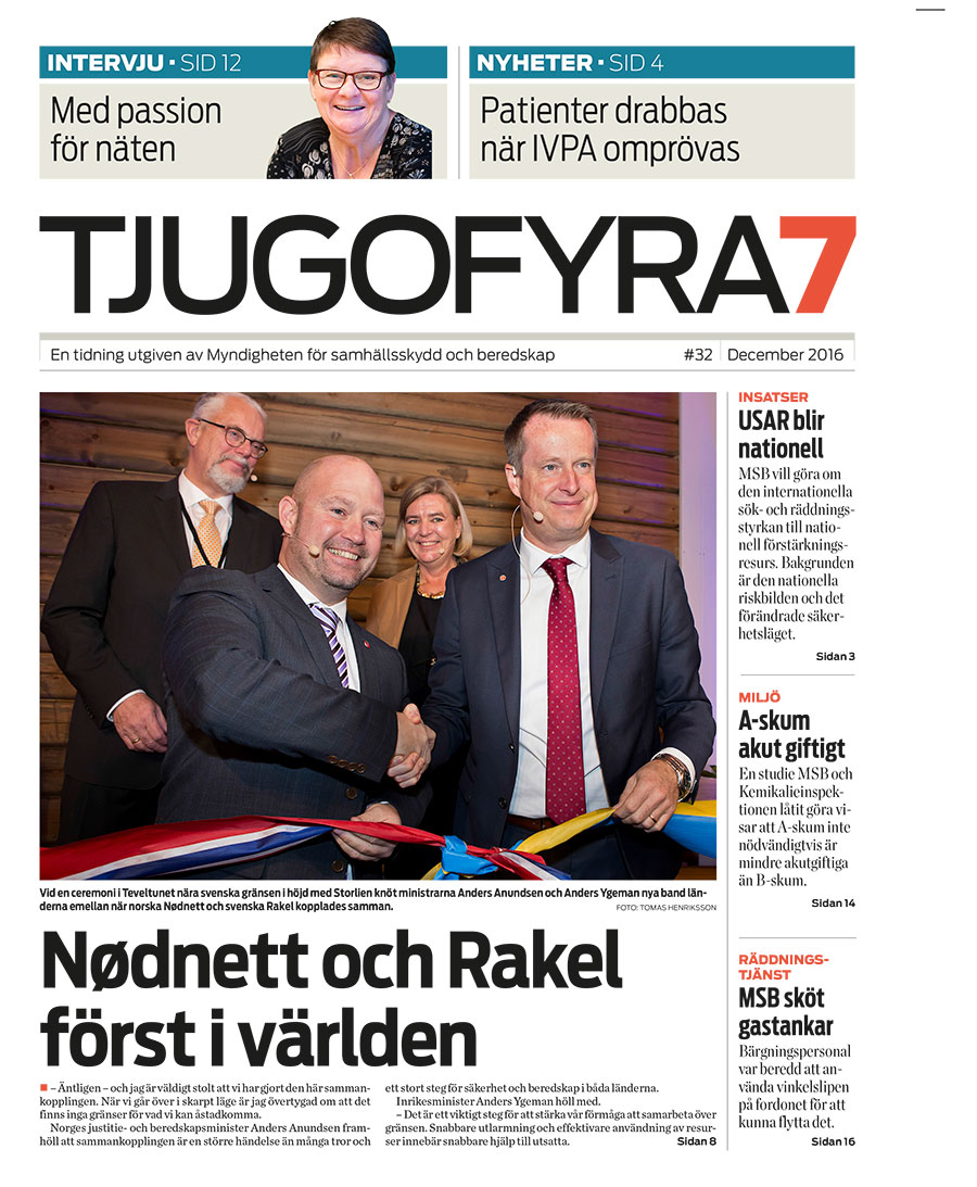 Omslag Tjugofyra7. Text: "Nødnett och Rakel först i världen".