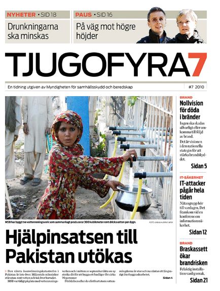 Omslag Tjugofyra7. Text: "Hjälpinsatsen till Pakistan utökas".