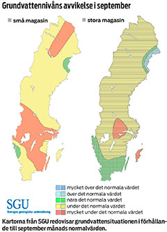Karta som visar grundvattennivåer